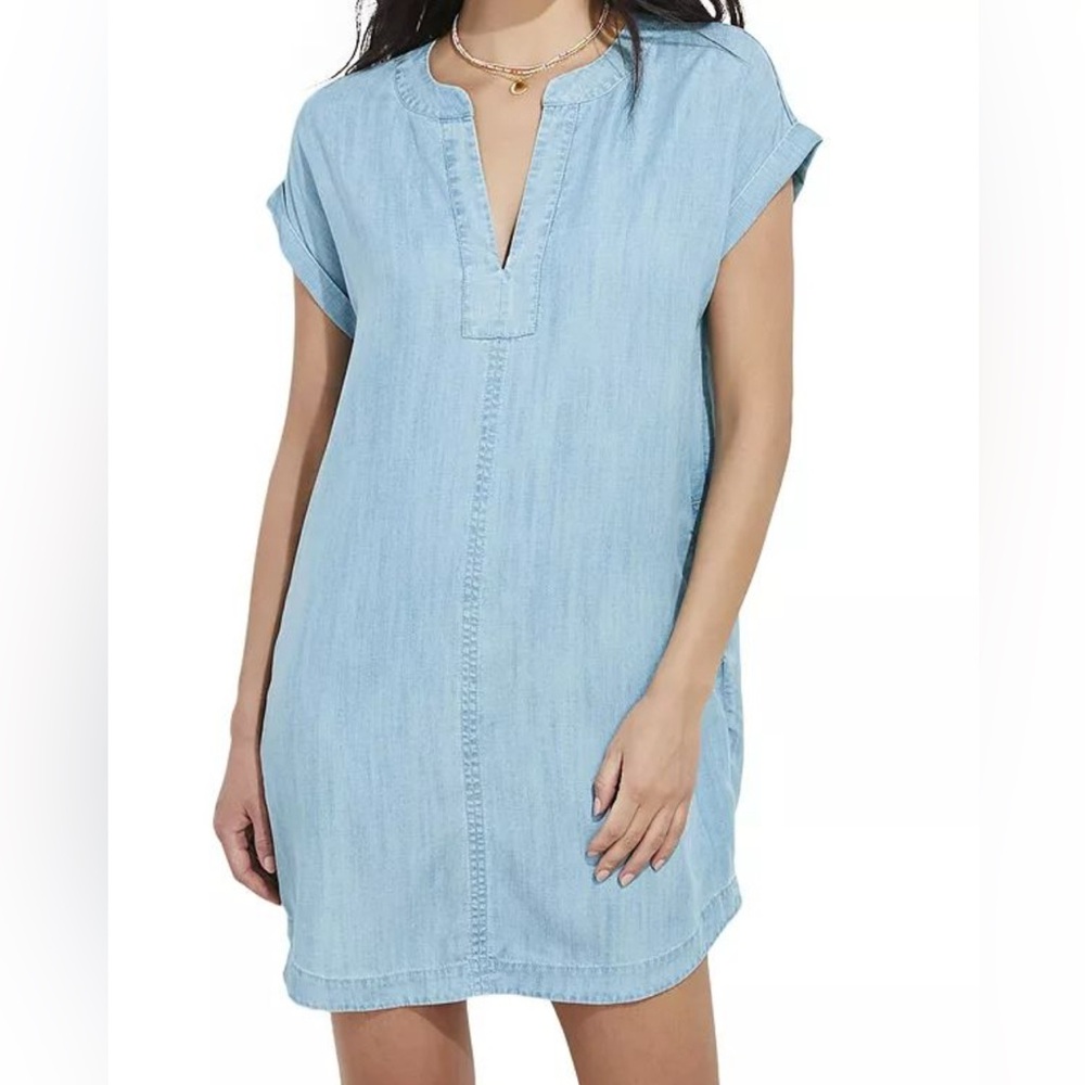 H&M Chambray Blue Lyocell Tunic Dress / Easy Shirt Dress Size 2